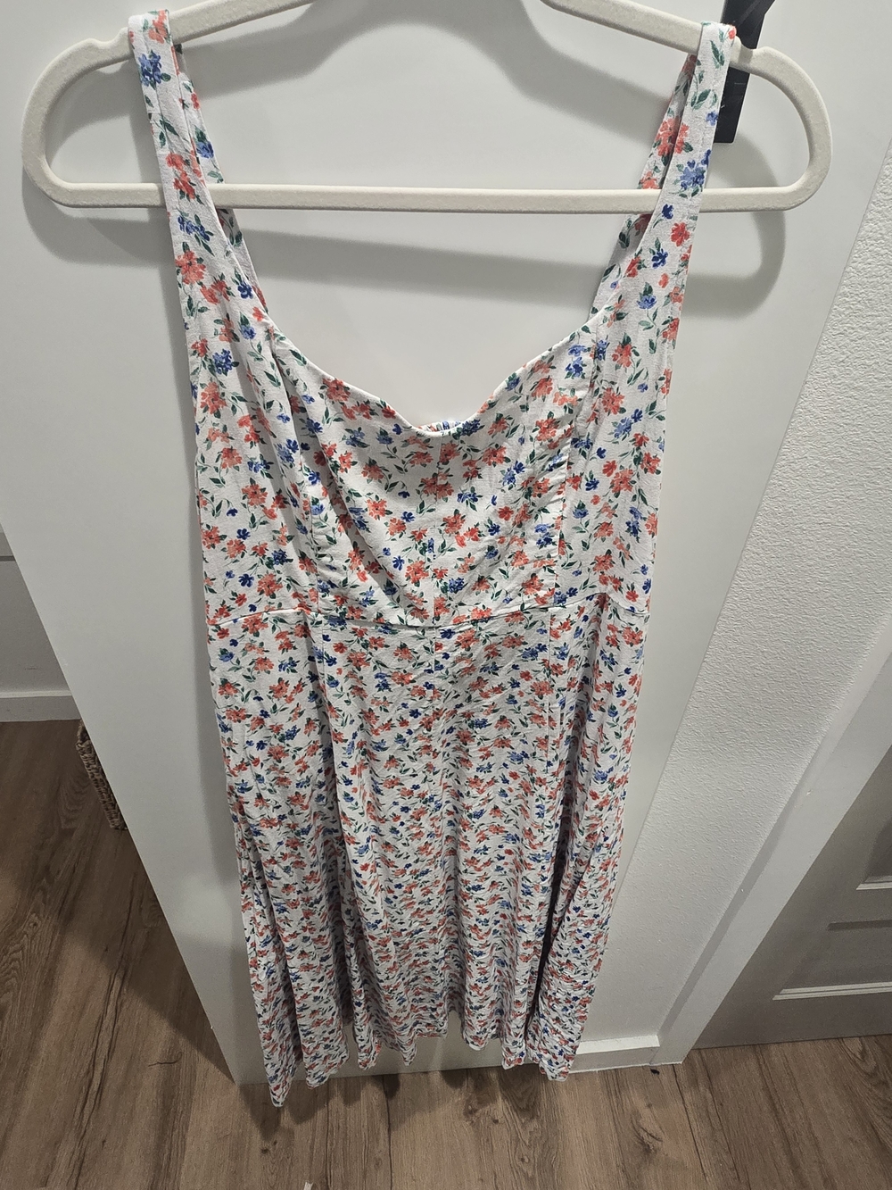 Old Navy White Midi Dress with Coral and Blue Floral Print